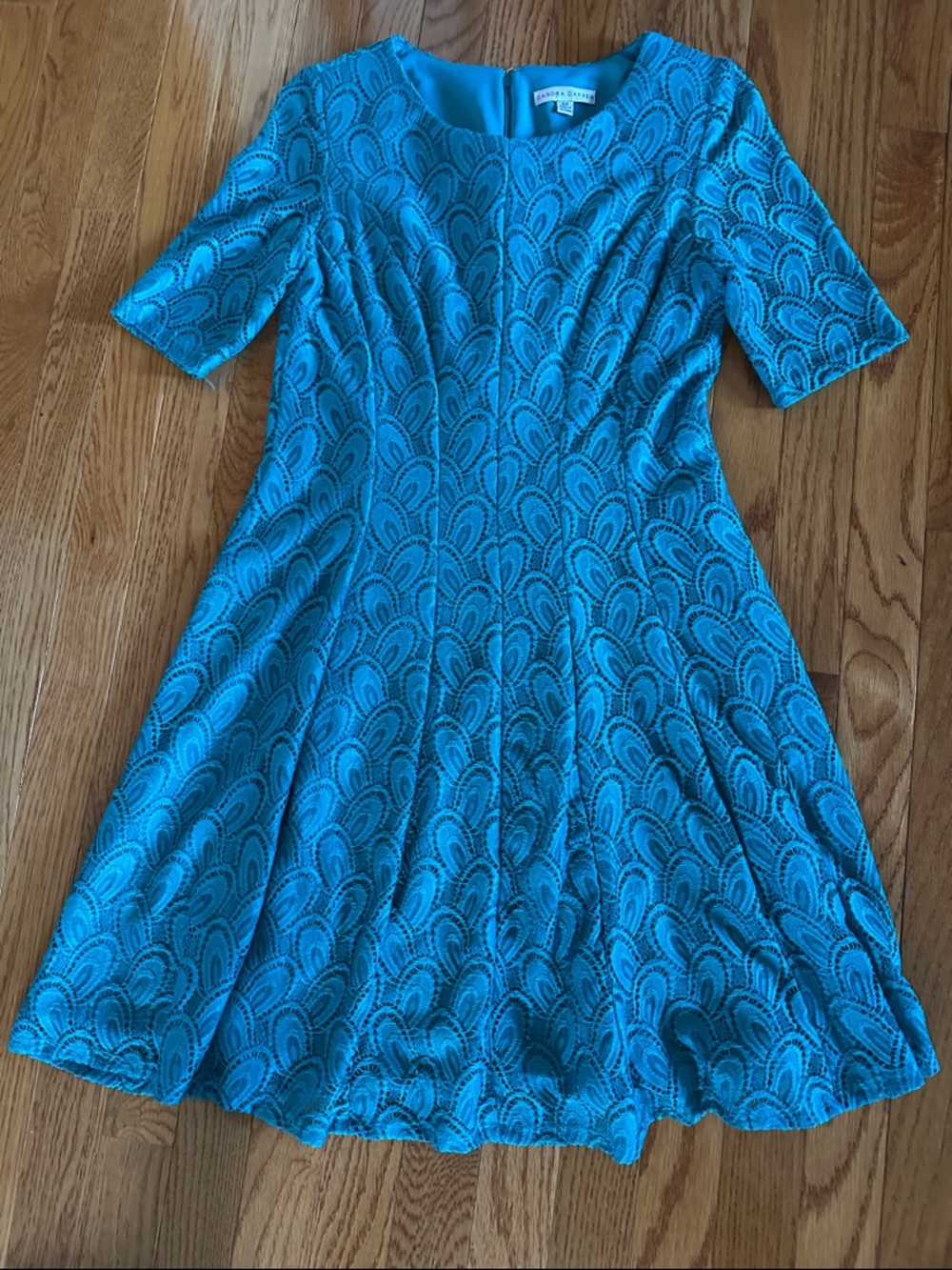 Sandra Darren Teal Lace A-Line Midi Dress